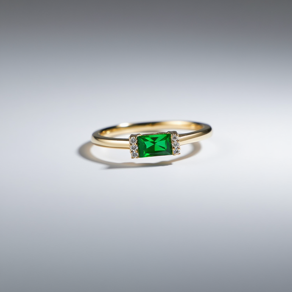 Gold Simple Baguette Birthstone Rings