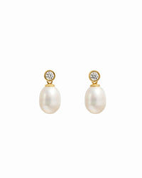 Bezel & Pearl Drop Earrings