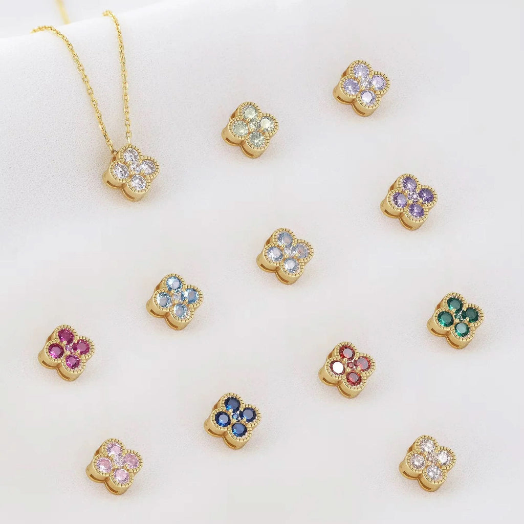 Clover Birthstone Necklace Sterling Silver