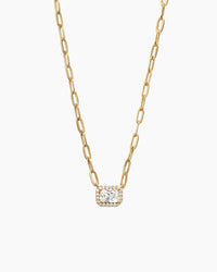 Halo Baguette Necklace w/ Paperclip Chain