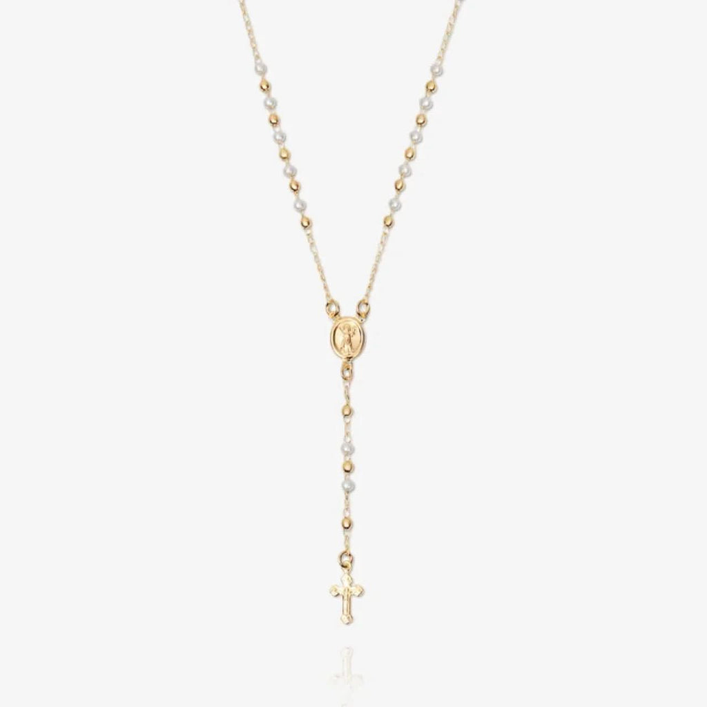 Mary Rosary Lariat Cross Necklace
